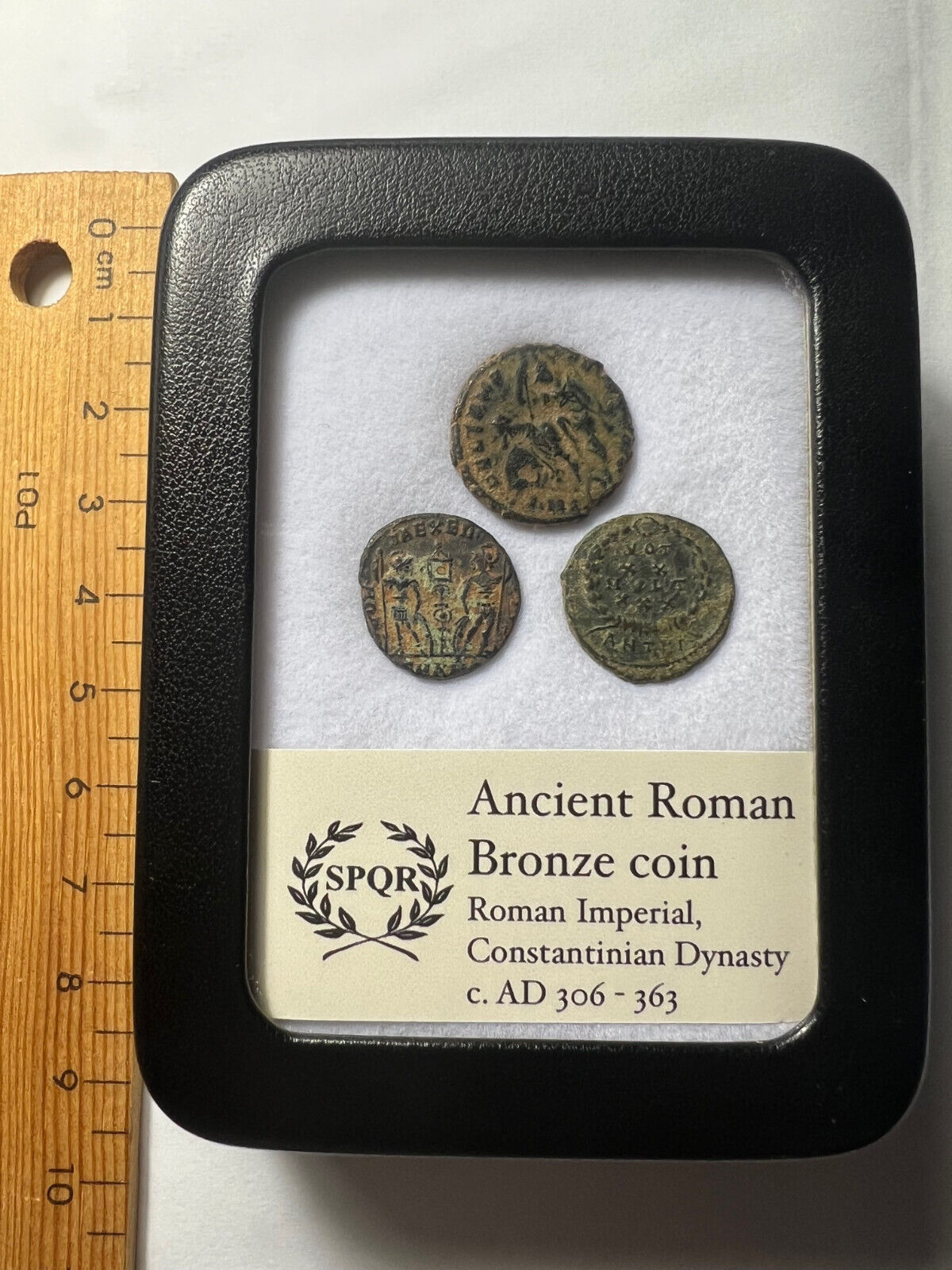 3 Genuine Uncleaned Ancient Roman Coins In Display Case