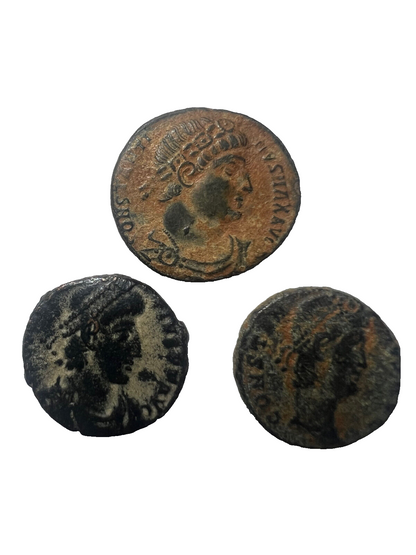 3 Genuine Uncleaned Ancient Roman Coins In Display Case