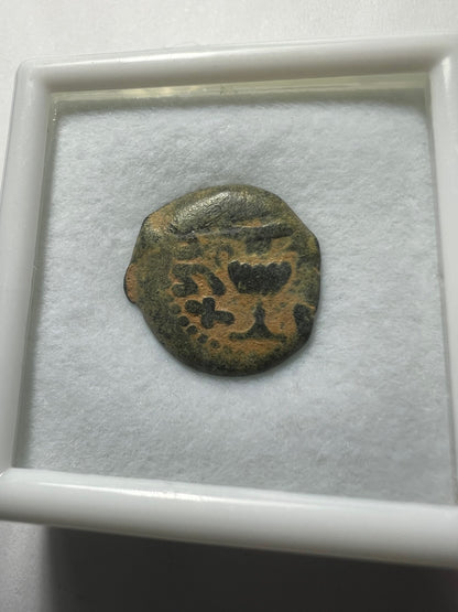 Ancient coin of JUDAEA Jerusalem mint - First Jewish Revolt (66-70 AD). AE prutah + Display Box