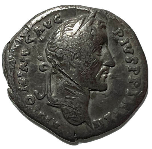 Ancient Roman Silver Denarius Antoninus Pius + Pouch